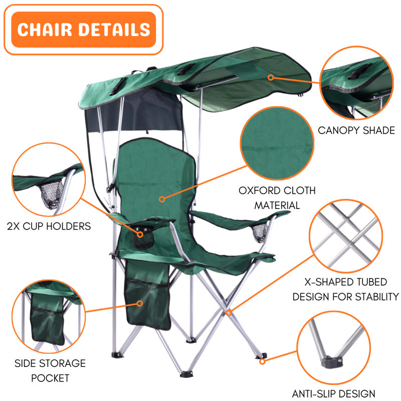 Portable Chair With Shade Canopy Beach Chairs For Adults Canopy Shade Seating Camping And Folding Chairs For Outside, Green