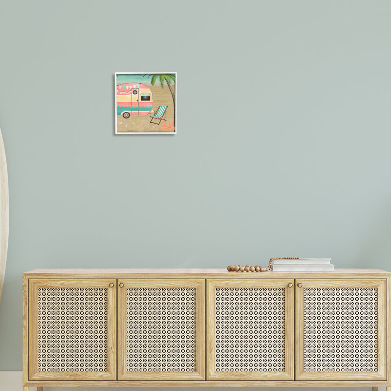 Été, caravane, étoile de mer, H 12 po x l 12 po x P 1,5 po, Giclée encadrée blanc bord de mer