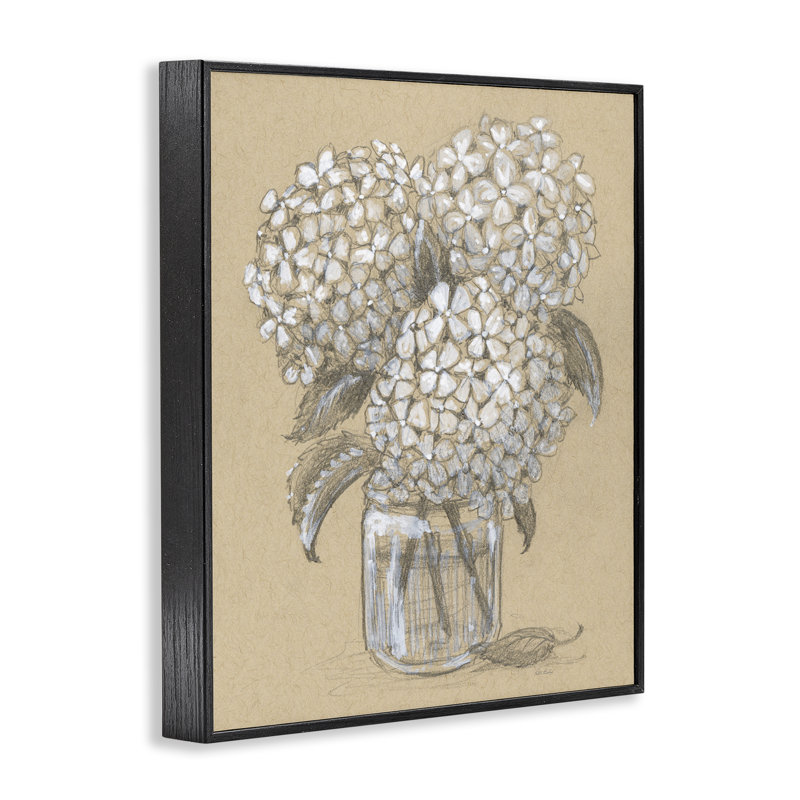 Dessin de pot d'hydrangées, estampe numérique, conception de Patti Bishop, Giclée encadrée noir minuit, H 30 po x l 24 po
