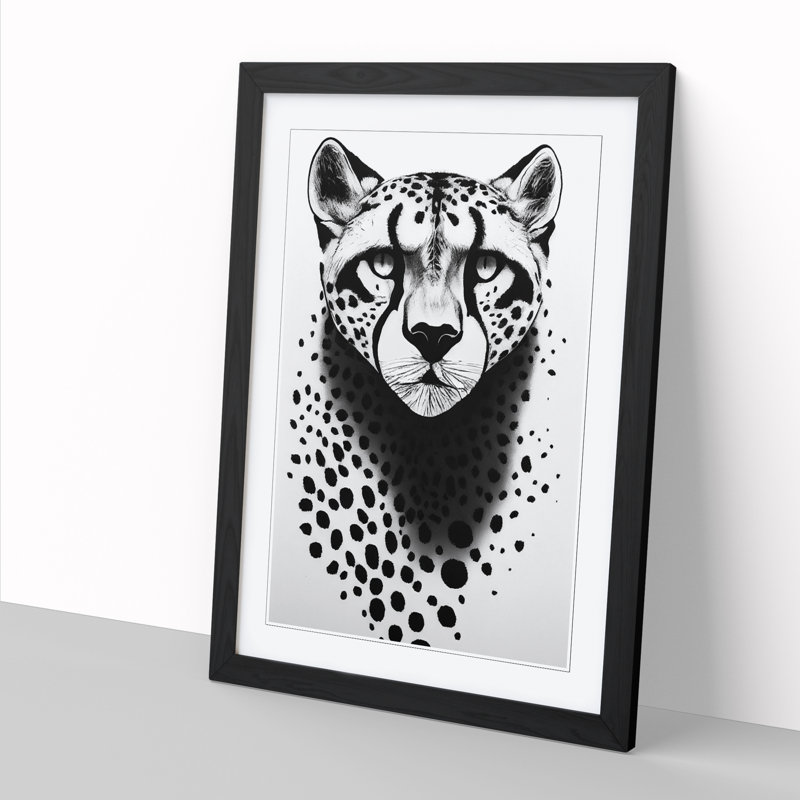 Cheetah Monochrome - Picture Frame Print, 46cm H x 34cm W, Walnut Framed