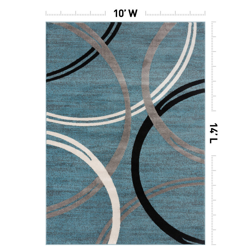 Tolchester Abstract Blue/Gray/Black Area Rug, Rectangle 10' x 14'