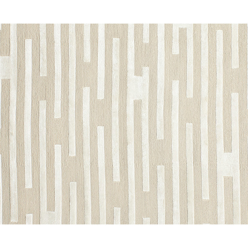 Tapis rayé rectangulaire en laine / viscose crème / ivoire, Rectangle 6 pi x 9 pi