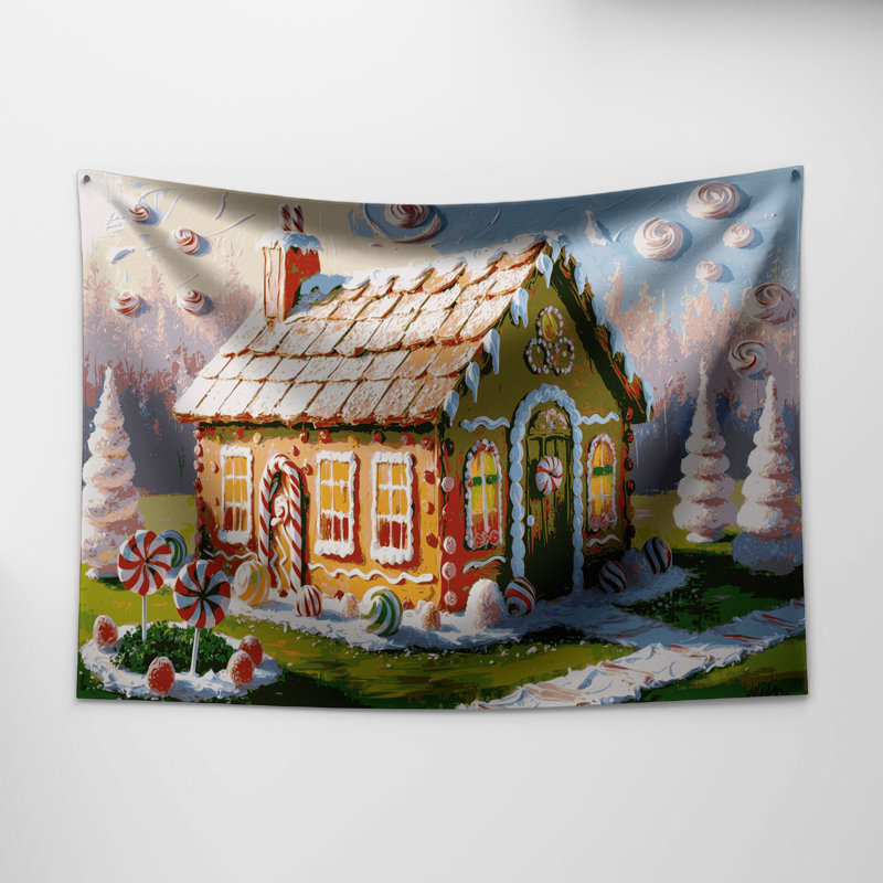 Tapisserie murale «Christmas Gingerbread House with candy», 88 po x 104 po