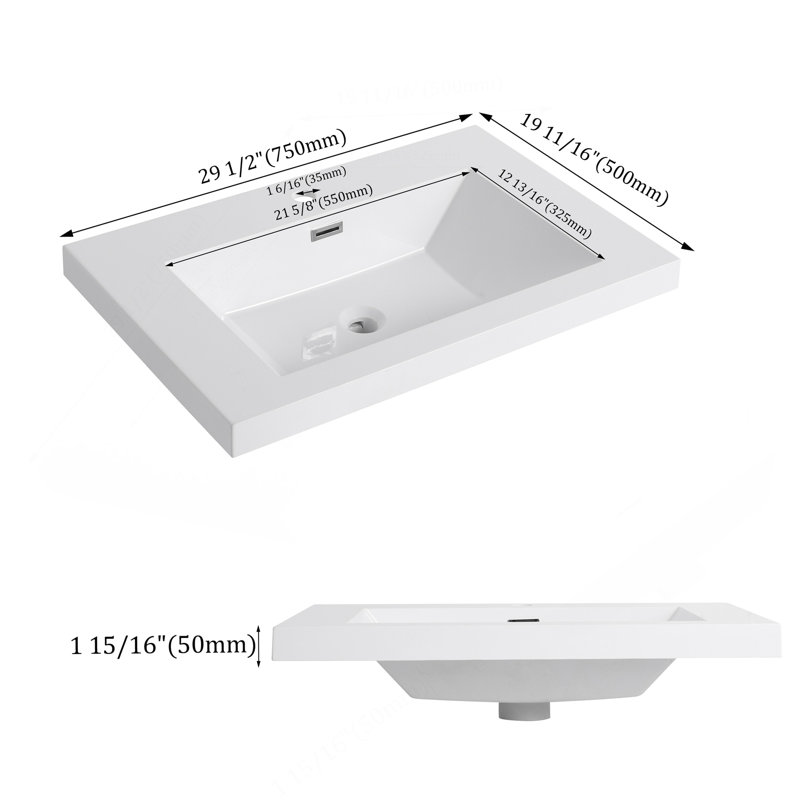 Lavabo de salle de bain 30 po en résine