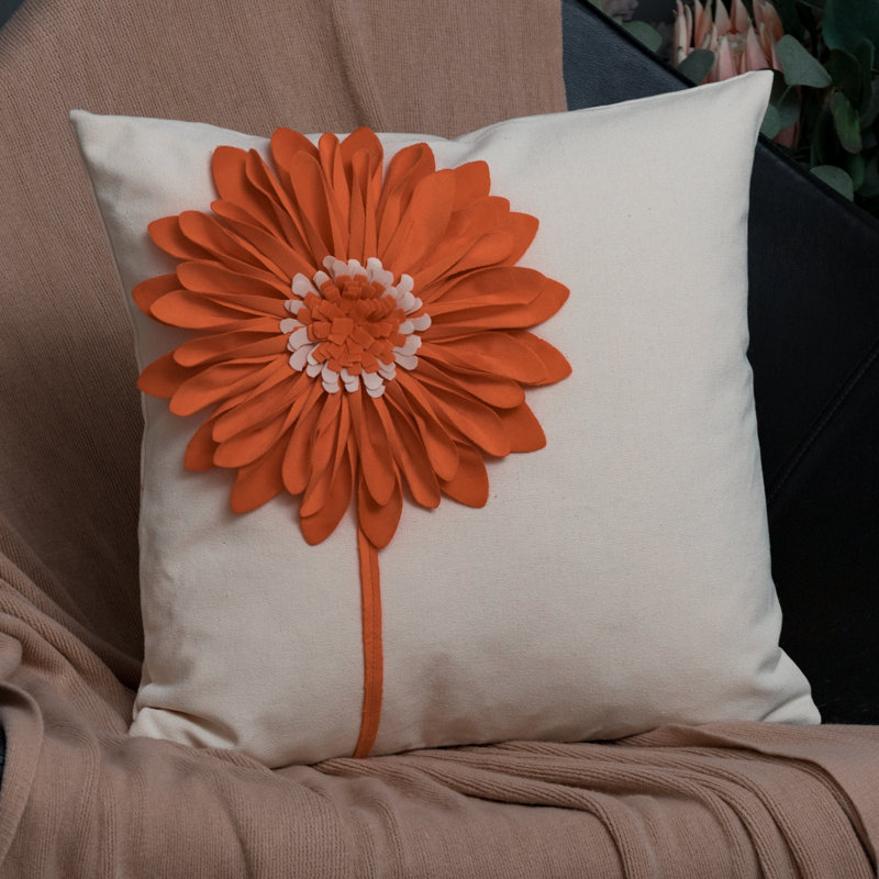  3D Sunflower Throw Pillow Covers 18x18in Decorative Flower Accent Pillow Case Handmade Cushion Cover, Orange