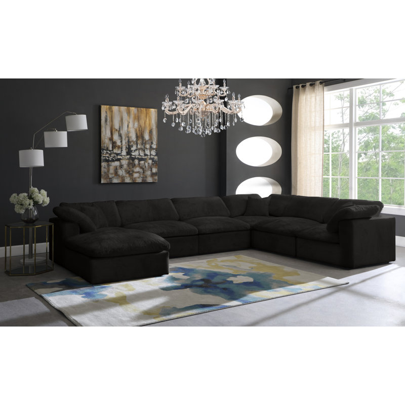 Millersburg Velvet U-Shaped Sectional Reversible, Black Velvet