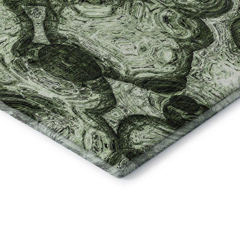 Premium Machine Washable Cerrito AMF579 Green Rug, Rectangle 2'6" x 3'10"