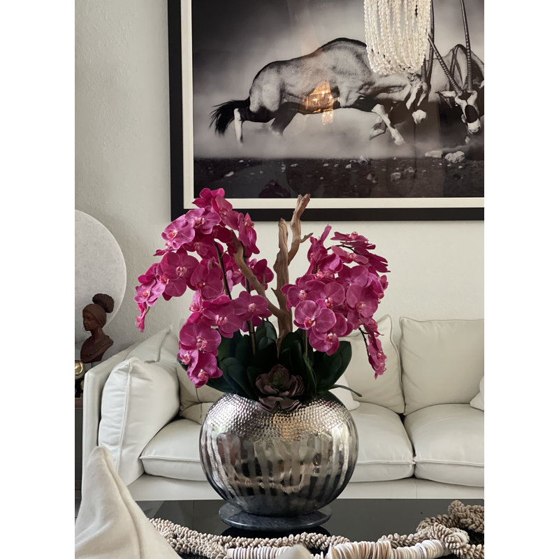 Olympian Phalaenopsis Orchids Centerpiece in Planter, Pink, Gold
