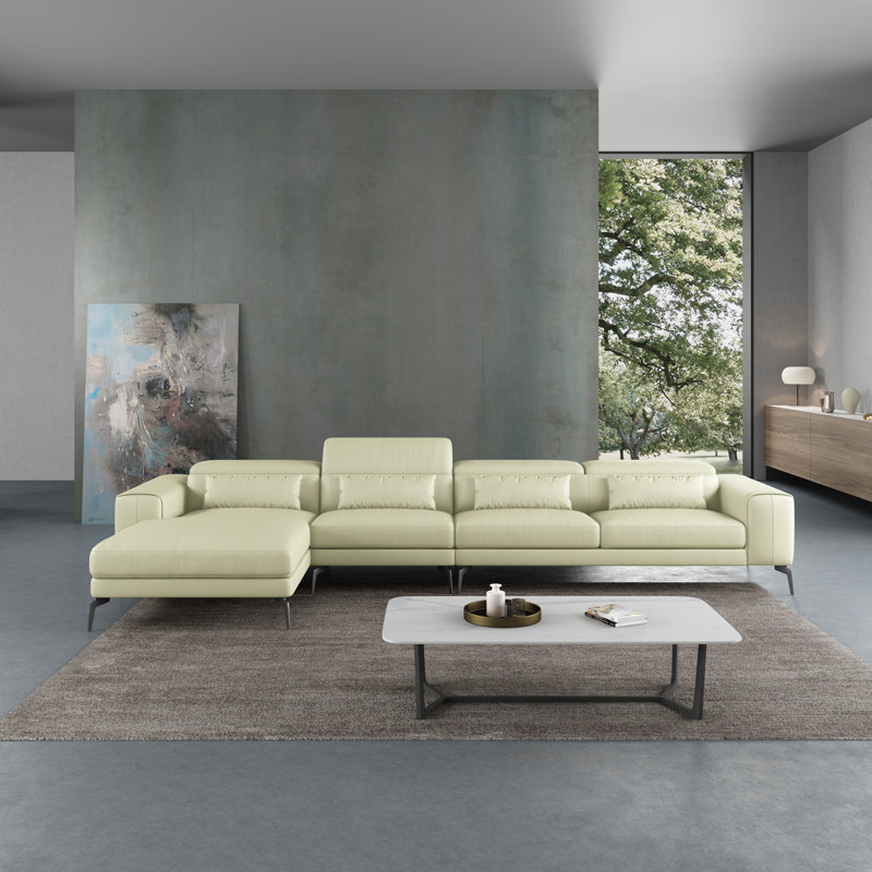 Cavour Sectional, White Genuine Leather, Left Hand Facing