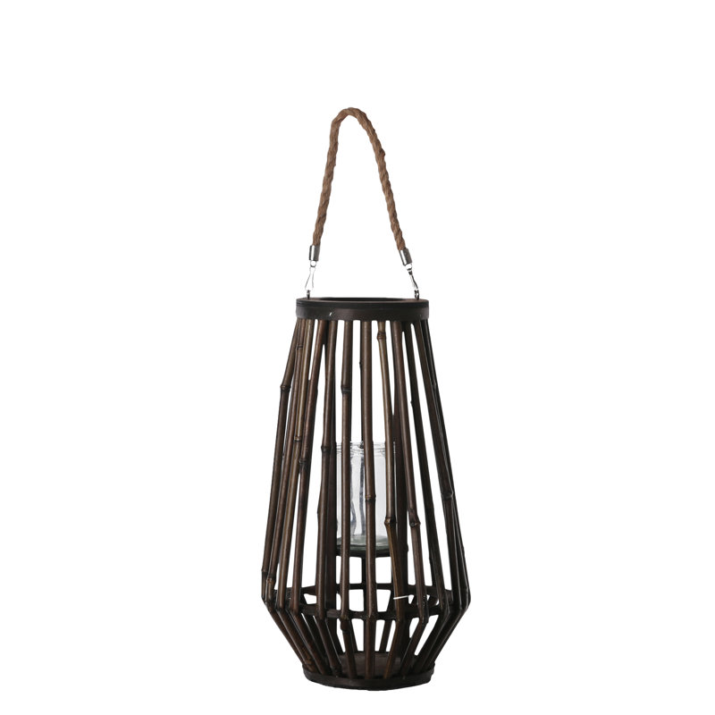 Lanterne en bois/verre rond, H 14,5 po x l 8,5 po x P 8,5 po
