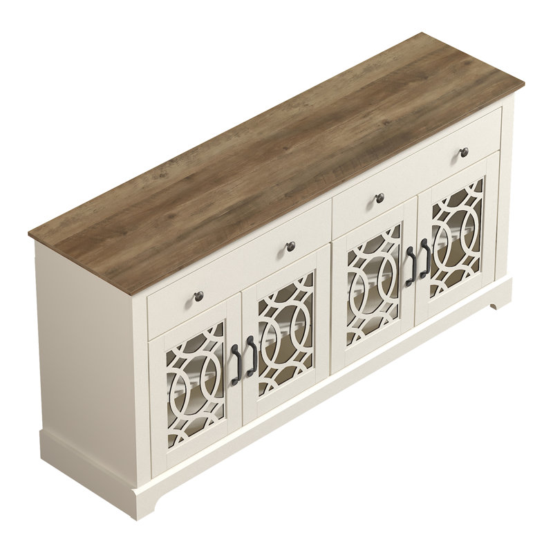 Ensemble de buffet 2 pièces Weddel Basilico, Ivoire ivoire, Knotty Oak