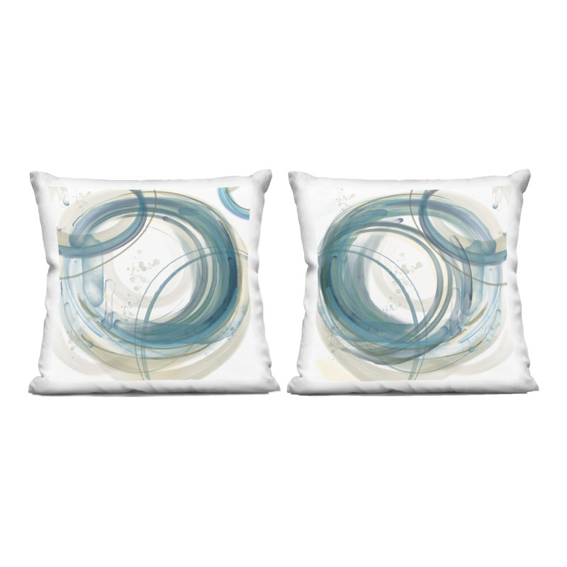 Ensemble de coussins décoratifs à imprimé anneaux circulaires bleu sarcelle, par Nan