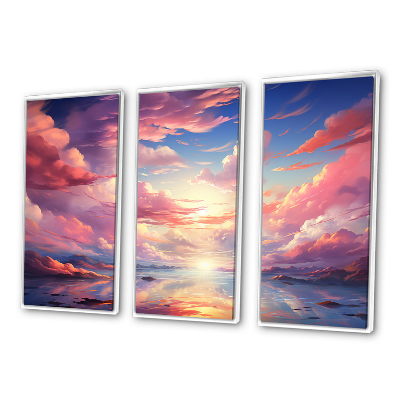 Ensemble de salon Kawaii Landscape Clouds - Clouds Wall Art, Cadre flottant blanc, H 32 po x l 48 po x P 1 po