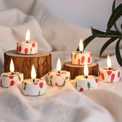 12 bougies chauffe-plat à DEL sans flamme avec télécommande - Cerises rouges