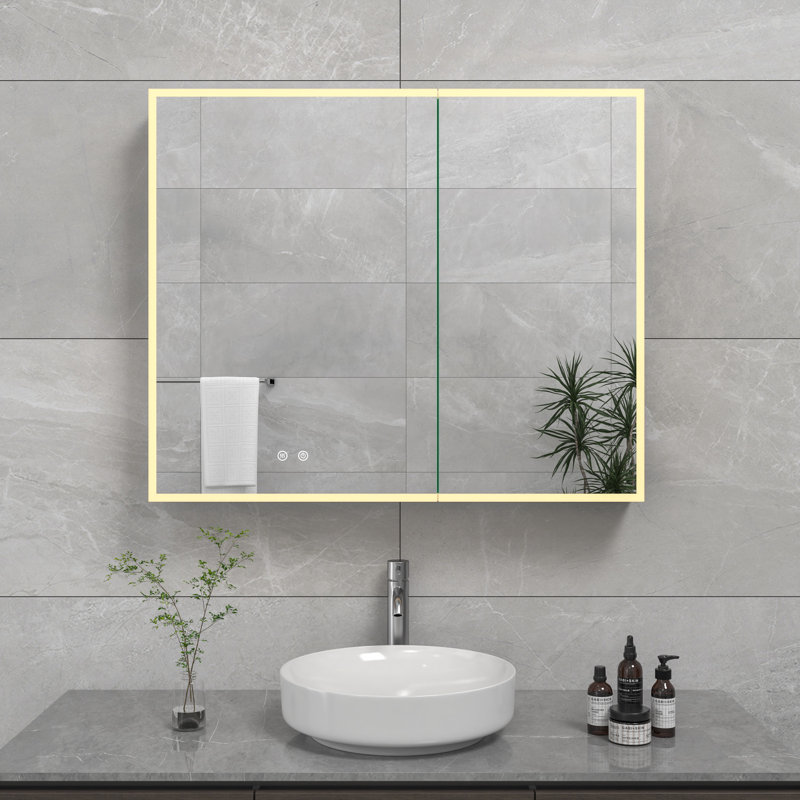 Kingston Brass Astra 30-Inch x 36-Inch LED Bathroom Mirror Medicine Cabinet, Anti-Fog, Dimmable Touch Sensor Lighted Mirror