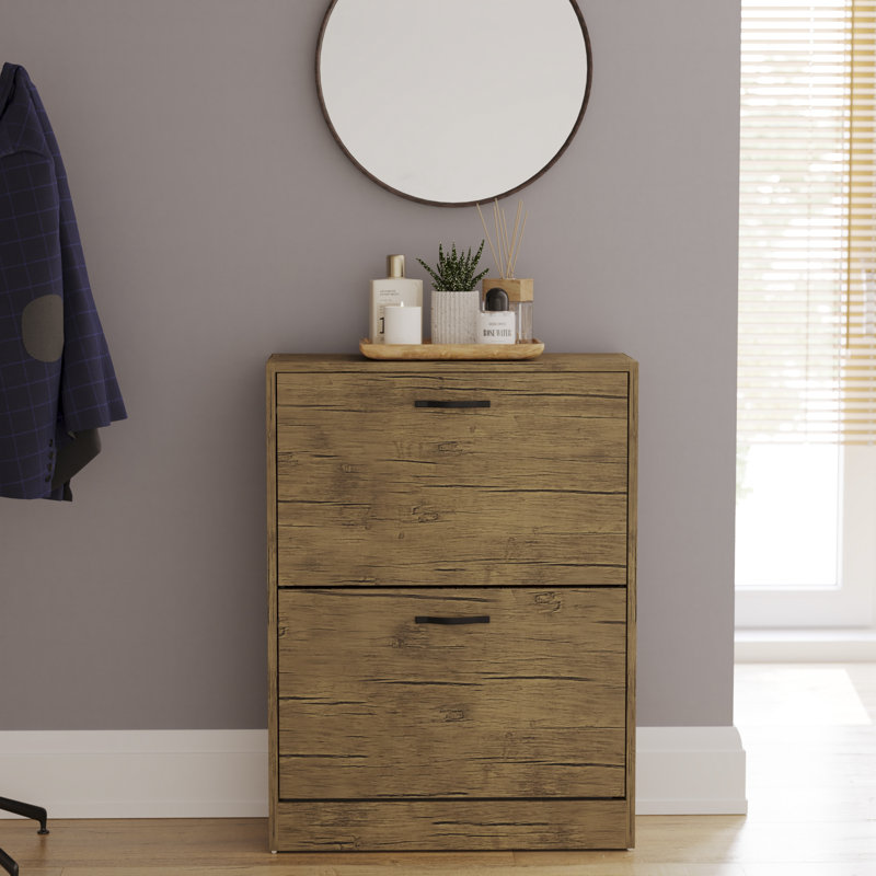 Drawer Flip Down Shoe Storage Free Standing Cabinet For Hallway, 80" H x 60" W x 24" D, Antique Brown