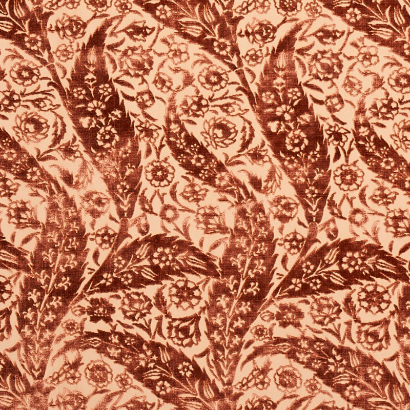 Saz Paisley Silk Velvet Fabric, Terracotta