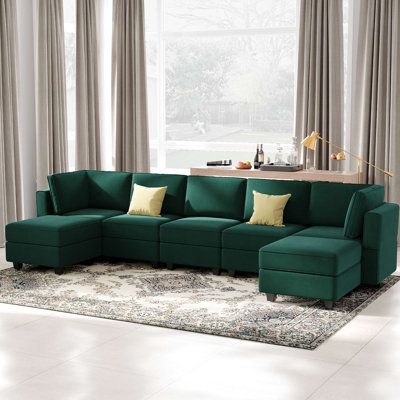 Ridoy 7-Pieces Large Velvet Upholstered Sectional Modular Variable Sofa & Chaise with Storage by Hokku Designs