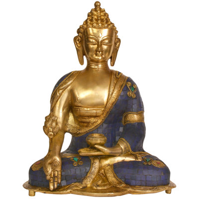 Lapis guérissant le Bouddha (incrustation de statue bouddhiste tibétaine)