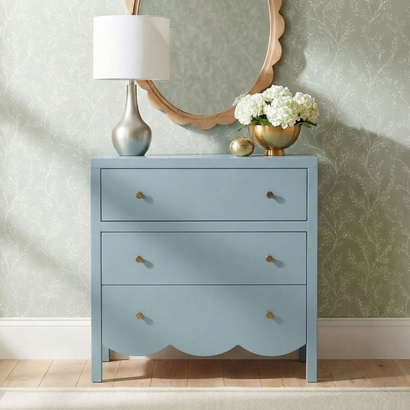 slate blue dresser Maribelle Scallop 3 Drawer Solid poplar Vintage Bassett Dresser in Slate