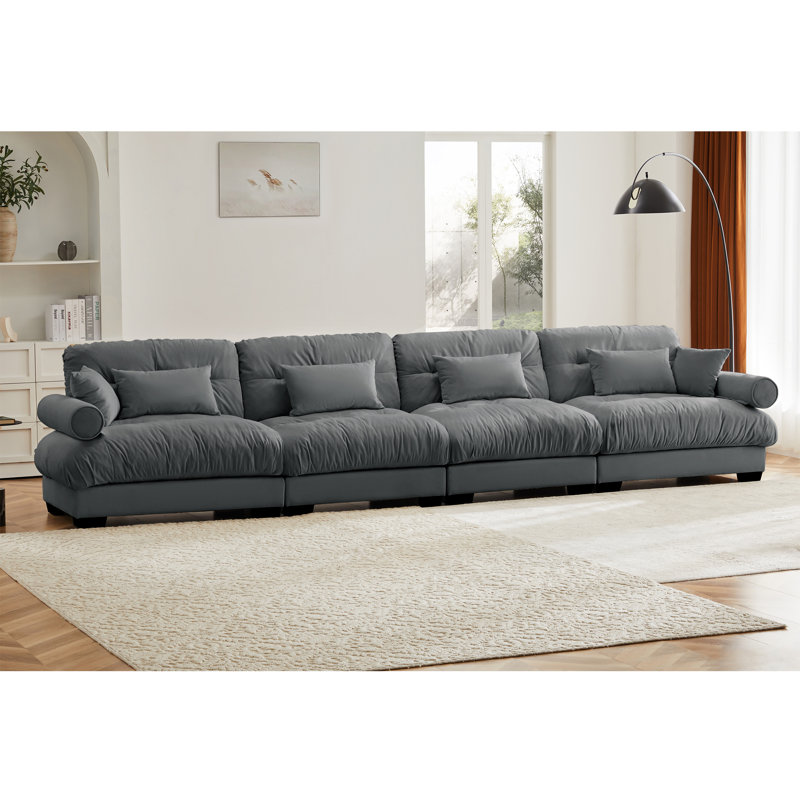 Canapé modulaire en velours avec coussins Jerry, Gris