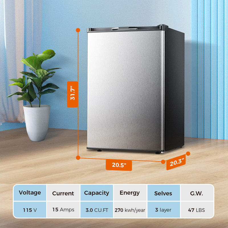 Congélateur vertical de 3,0 pieds cubes, refroidissement rapide, 7 réglages de température, économie d'énergie, faible bruit, pieds réglables