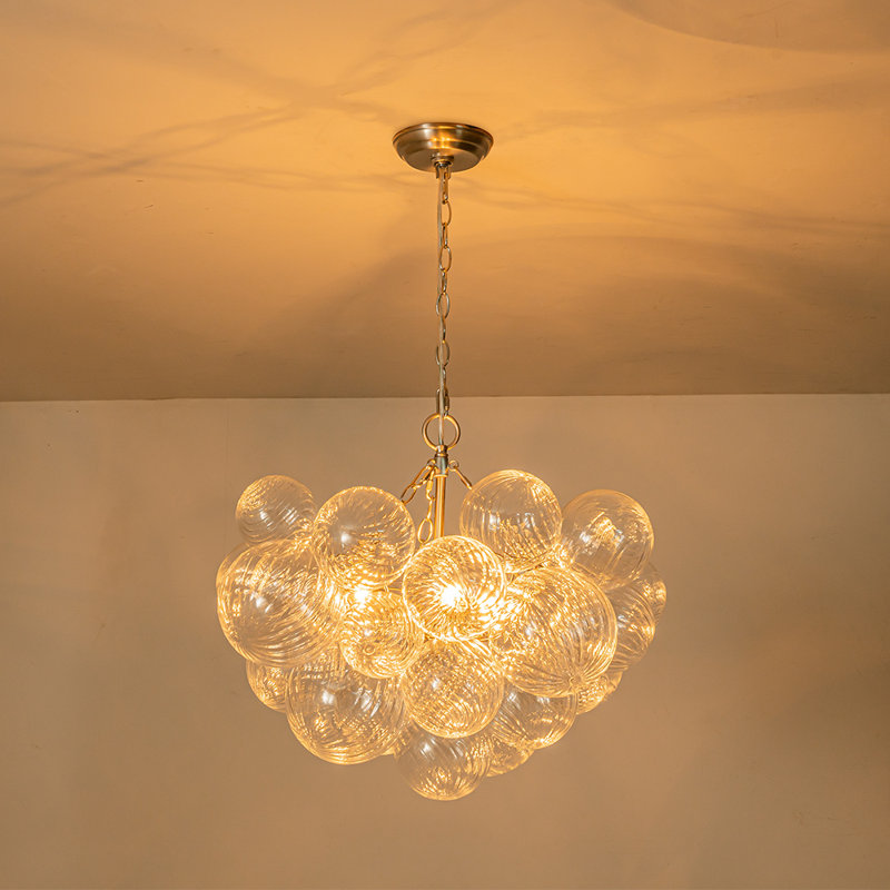 Mahood 3-Light Twisted Ribbed Glass Bubble Globe Chandelier Sputnik Ceiling Light, Nickel