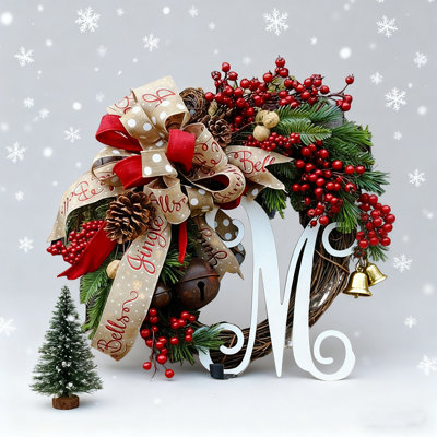 Christmas Wreath For Front Door, 15" Winter Wreath With Merry Christmas Sign, Winter Decorations For Farmhouse Harvest Home Outdoor/Indoor
