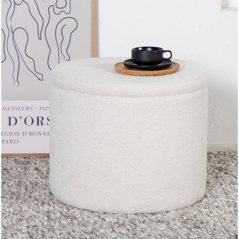 Dareona 51cm Wide Round Pouf Ottoman, Off White