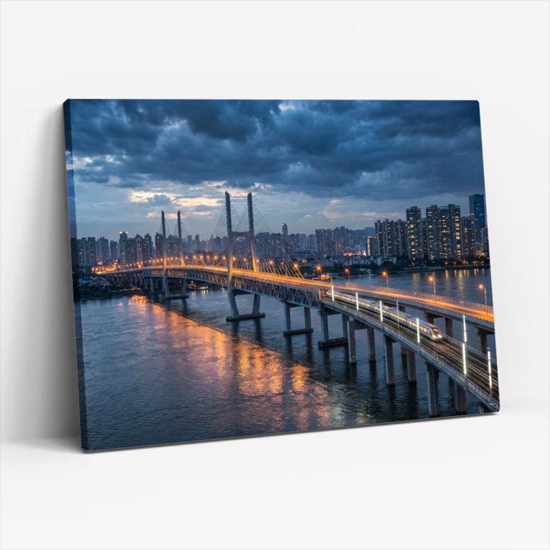 Ensemble de 1 tableau sur toile représentant un pont de la ville, H 24 po x l 36 po, Toile tendue