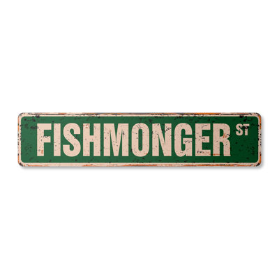 Plaque de rue poissonnerie aluminium 7 po x 30 po