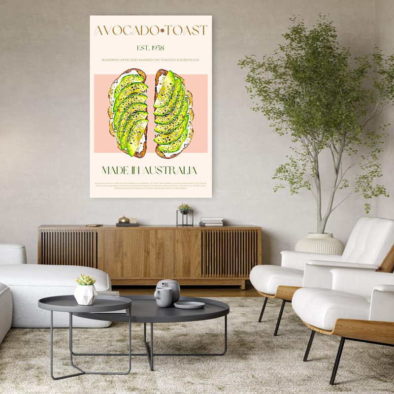 «Fresh Avocado Toast», art mural contemporain, H 48 po x l 32 po