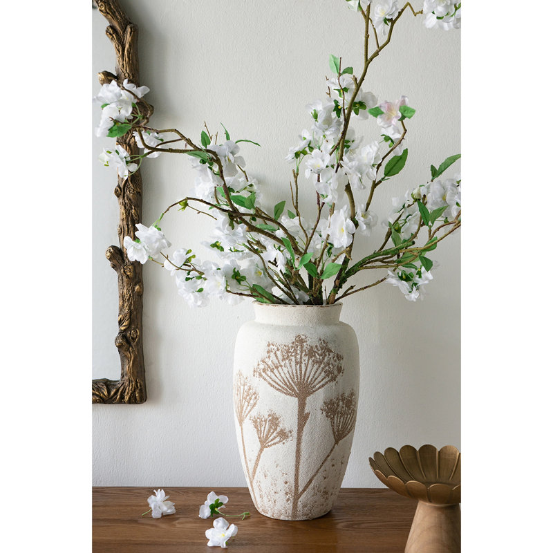 Vase cylindrique en céramique 8 x 8 x 13,5 po avec motif botanique brun
