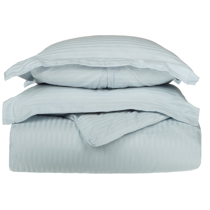 Luxor Treasures 100% Cotton Sateen Weave Striped - Set of 3, Twin Duvet Cover + 1 Standard Sham, Light Blue