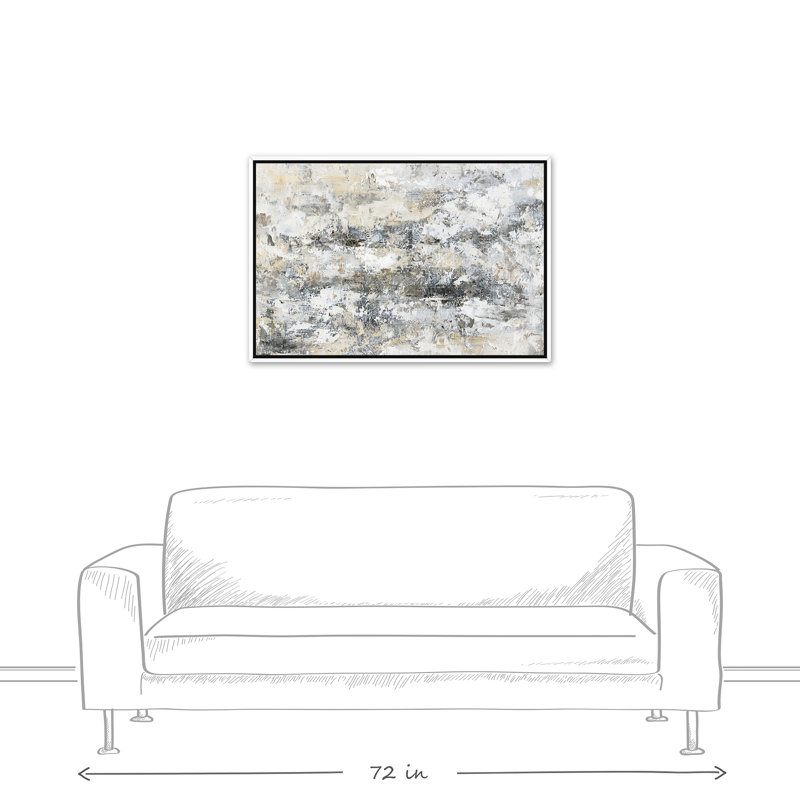 Abstrait neutre taché - peinture, H 25,75 po x l 37,75 po x P 1,75 po, Toile à cadre flottant blanc