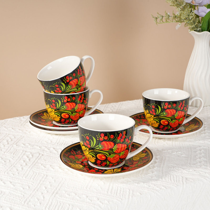 Tasse à thé et soucoupe en porcelaine Folk Patterns