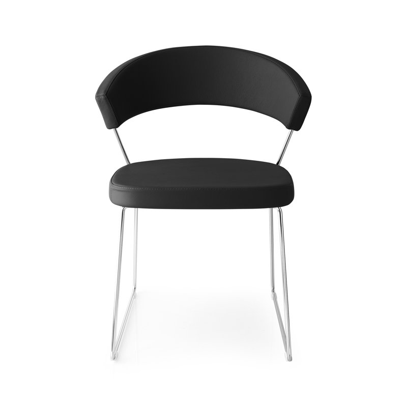 New York Upholstered Armless Chair with Sled Base, Black, Chromed