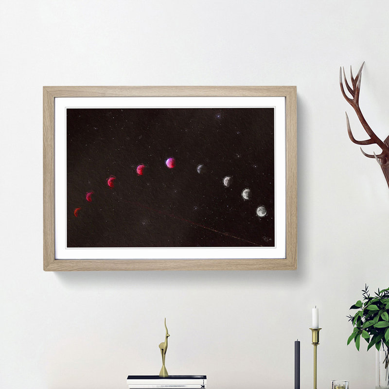 Lunar Eclipse - Picture Frame Painting Print, 48cm H x 65cm W x 2cm D, Oak Framed