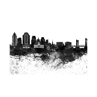 Sacramento Skyline Black & White, Drops by WallDecorAddict - Wrapped Canvas Painting