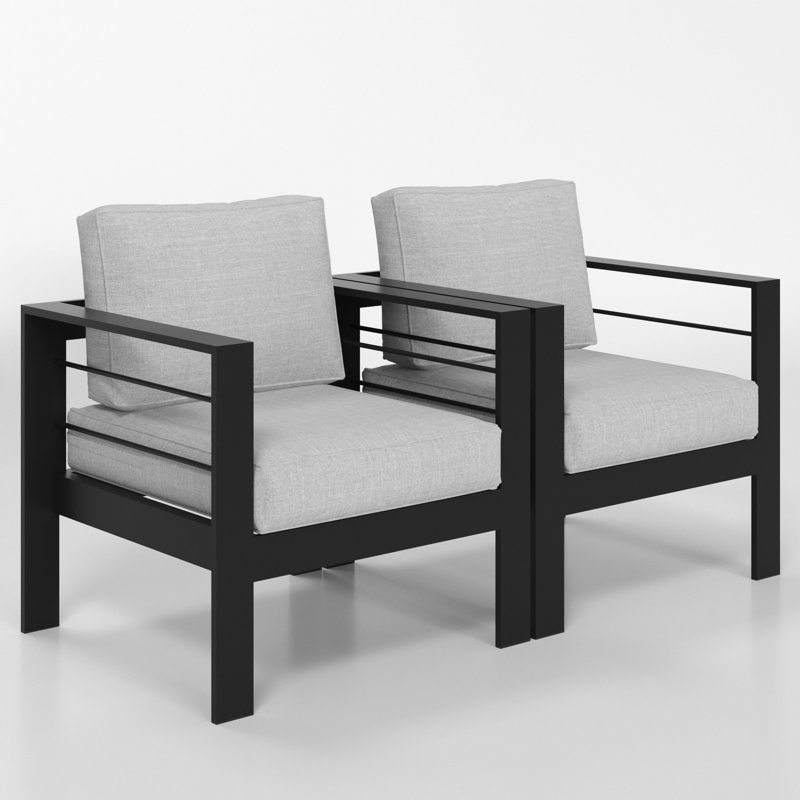 2 Piece Patio Aluminum Chair, Black/Light Gray