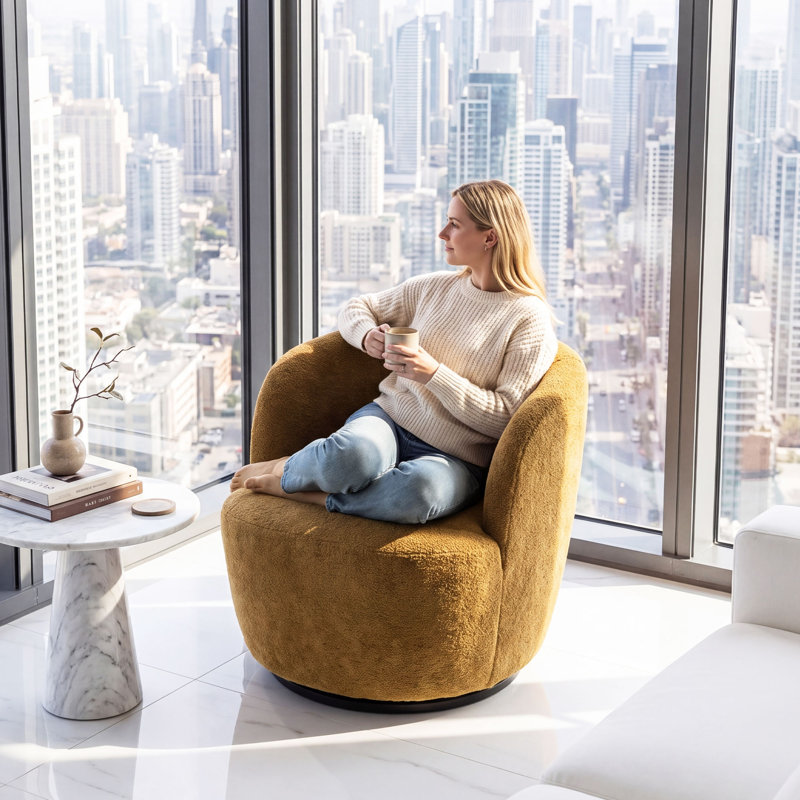 Fauteuil demi-tonneau pivotant Nen Boucle, Jaune havane