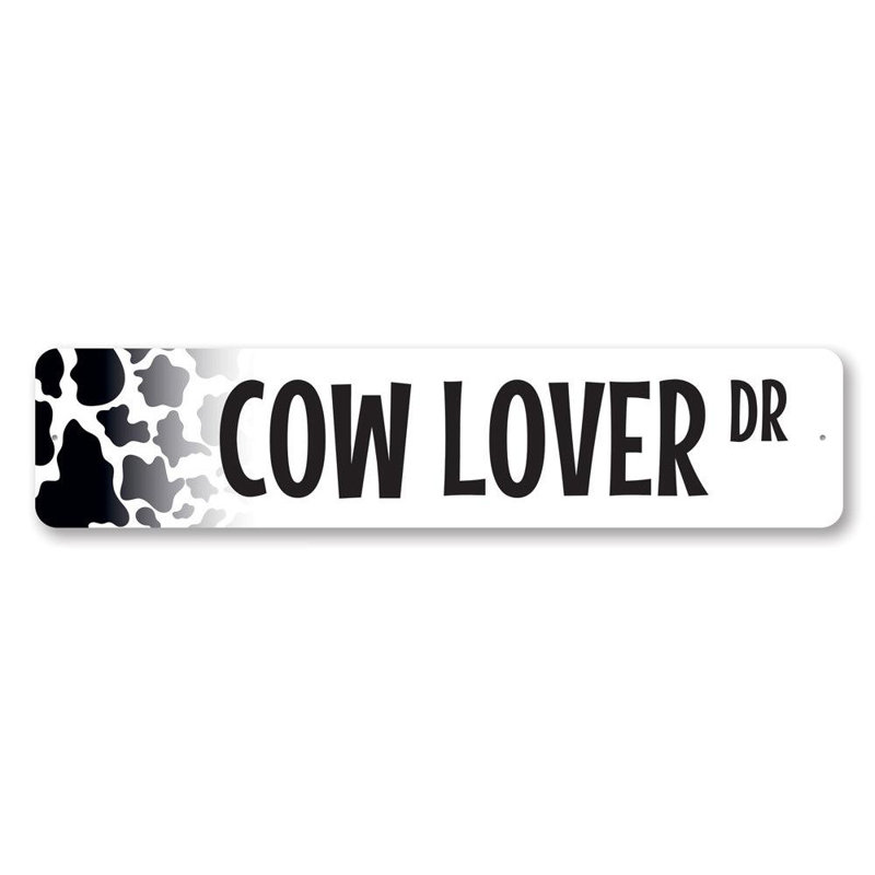 Plaque en aluminium «Cow Lover Street», H 4 po x l 18 po x P 0,04 po