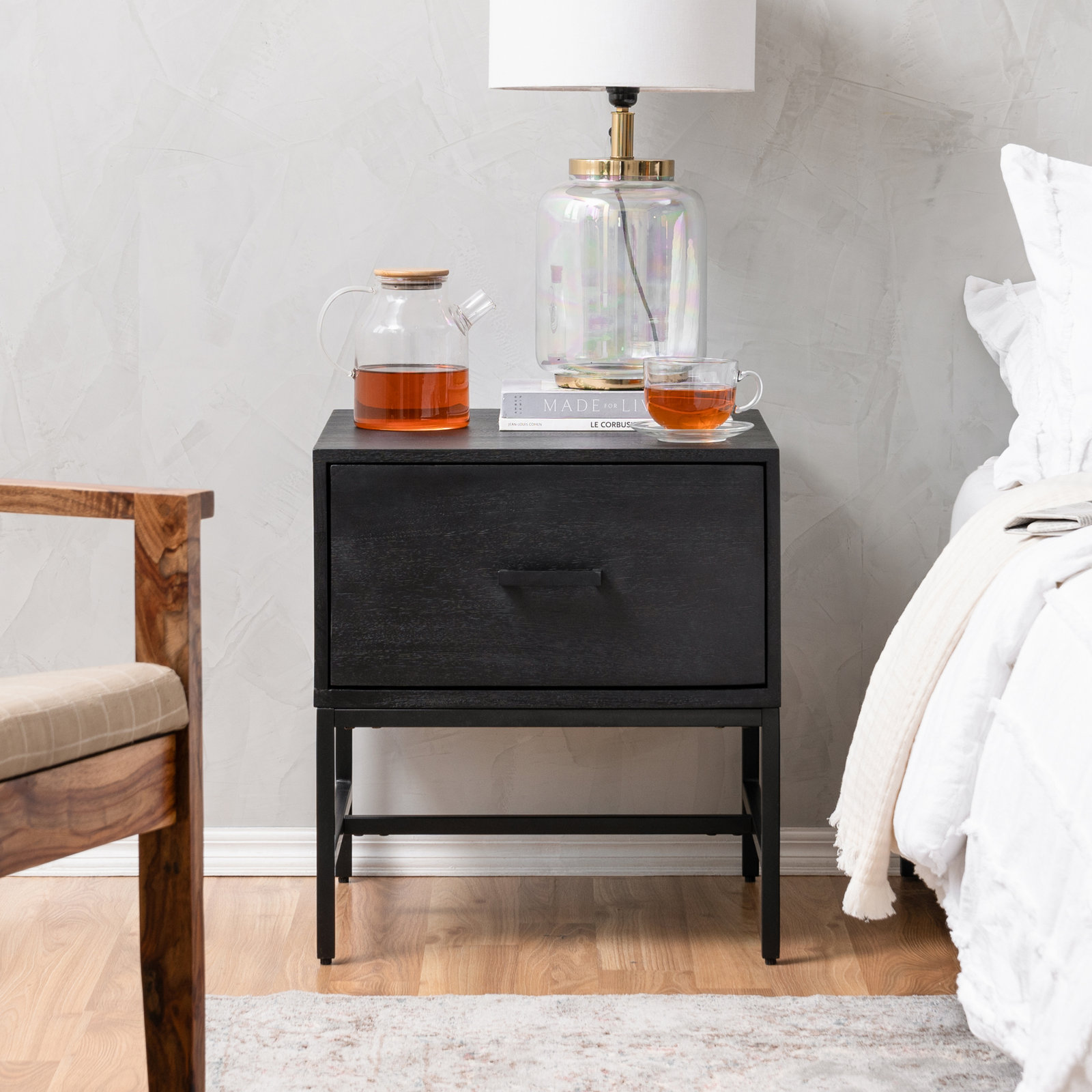 1-Drawer Mango Nightstand, Black