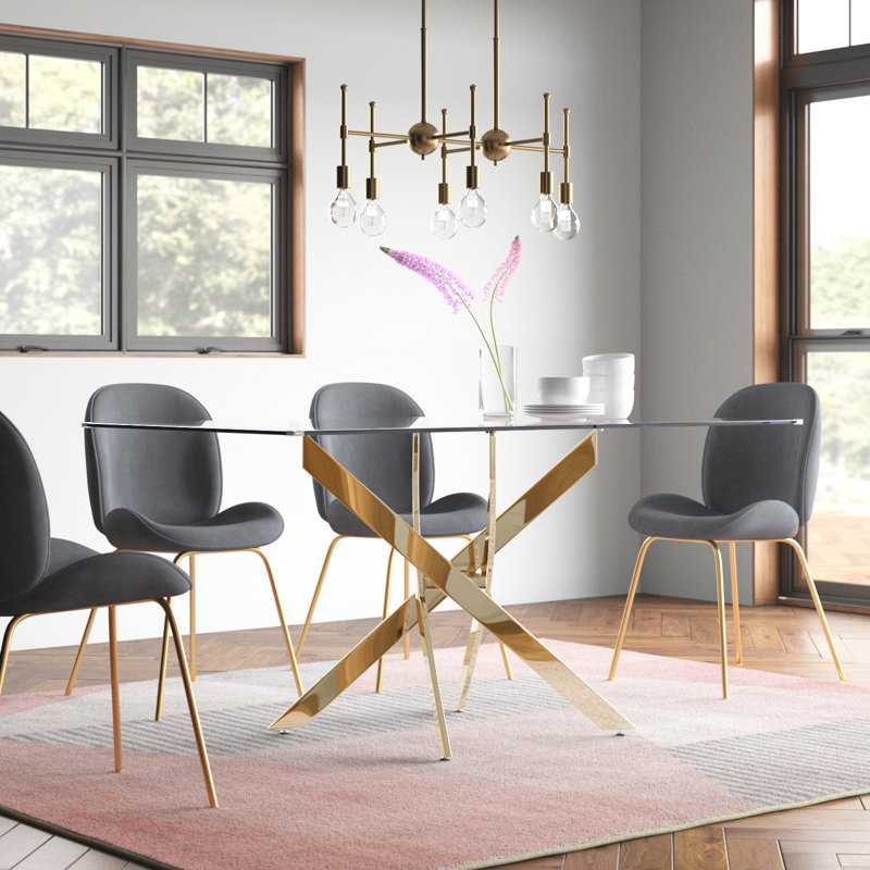 Kara Glass Pedestal Dining Table for 4 or 6 People, Gold, 35.5" W x  63" L