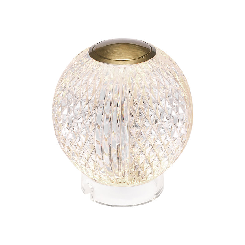 Marni LED Table Lamp, Clear/Natural Brass, 5" H x 4.38" W x 4.38" D, Natural Brass