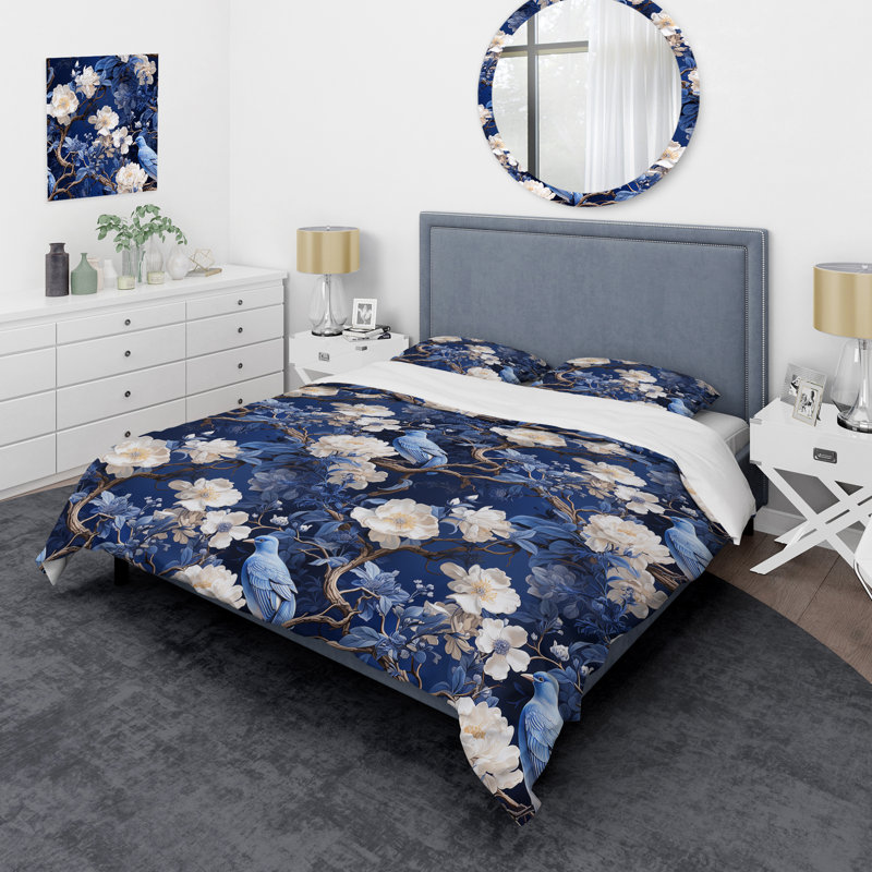 Ensemble de housse de couette Cobalt Blue Chinoiserie Ii Victorian Pattern, Housse de couette pour très grand lit et 2 très