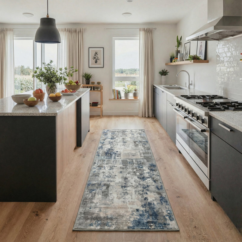 Mignone Splatter Collection Abstract Splatter Machine Washable Slate Indoor Area Rug With Non-Slip Backing, Runner 2' x 6'