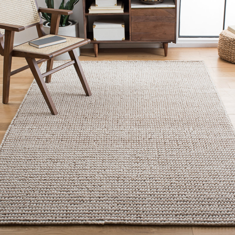 Almus Abstract Handmade Tufted Wool Beige / Ivory Area Rug, Rectangle 5' x 8'