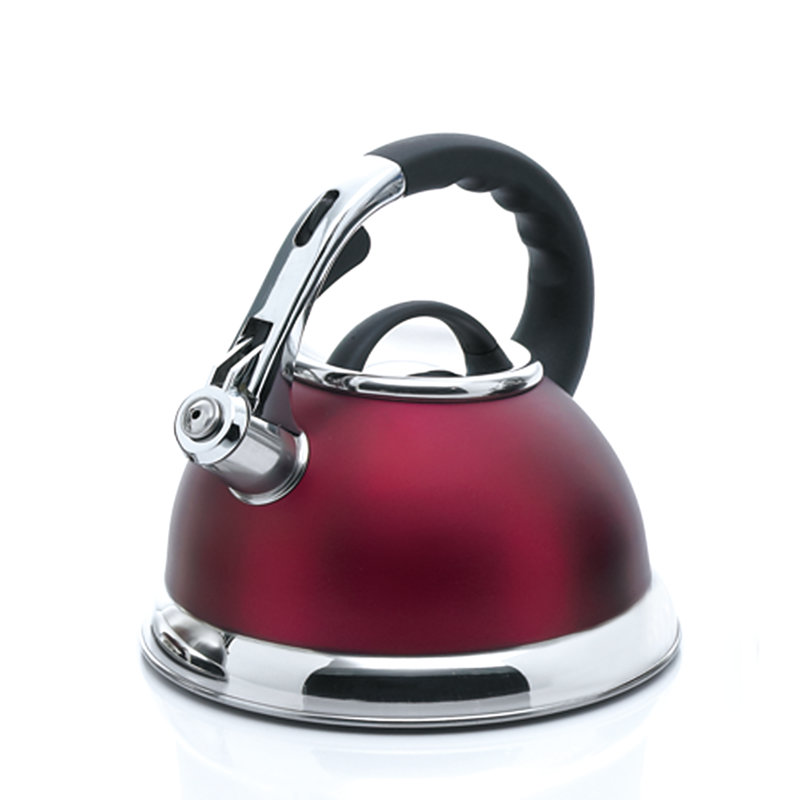 Creative Home Camille 3 Quart Stainless Steel Whistling Tea Kettle with Aluminum Capsulated Bottom, Cranberry