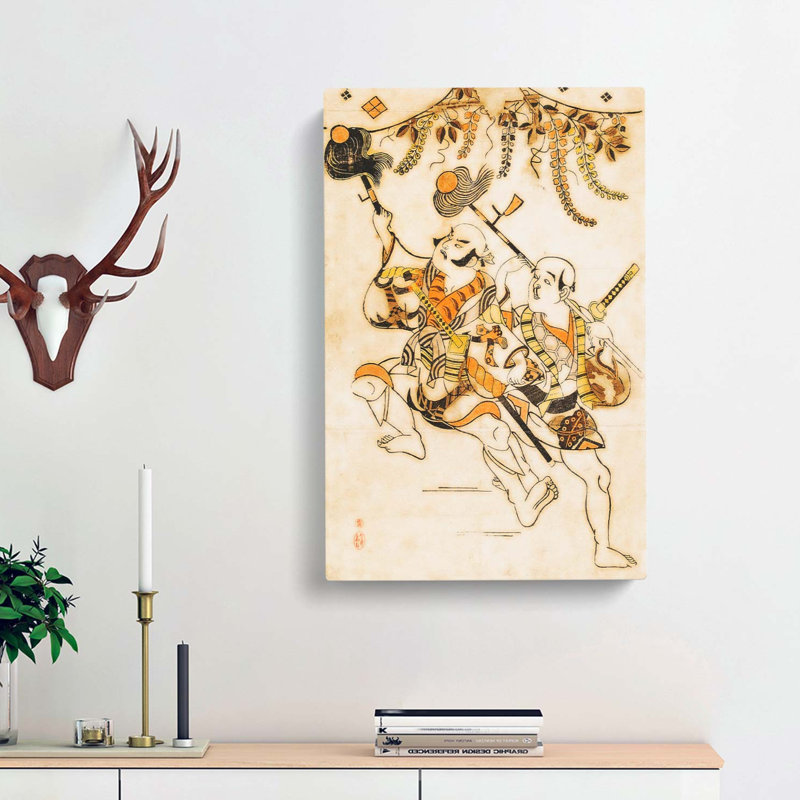 Nakamura Denkuro & Bando Matakuro by Torii Kiyonobu - Wrapped Canvas Painting, 60cm H x 40cm W x 3cm D